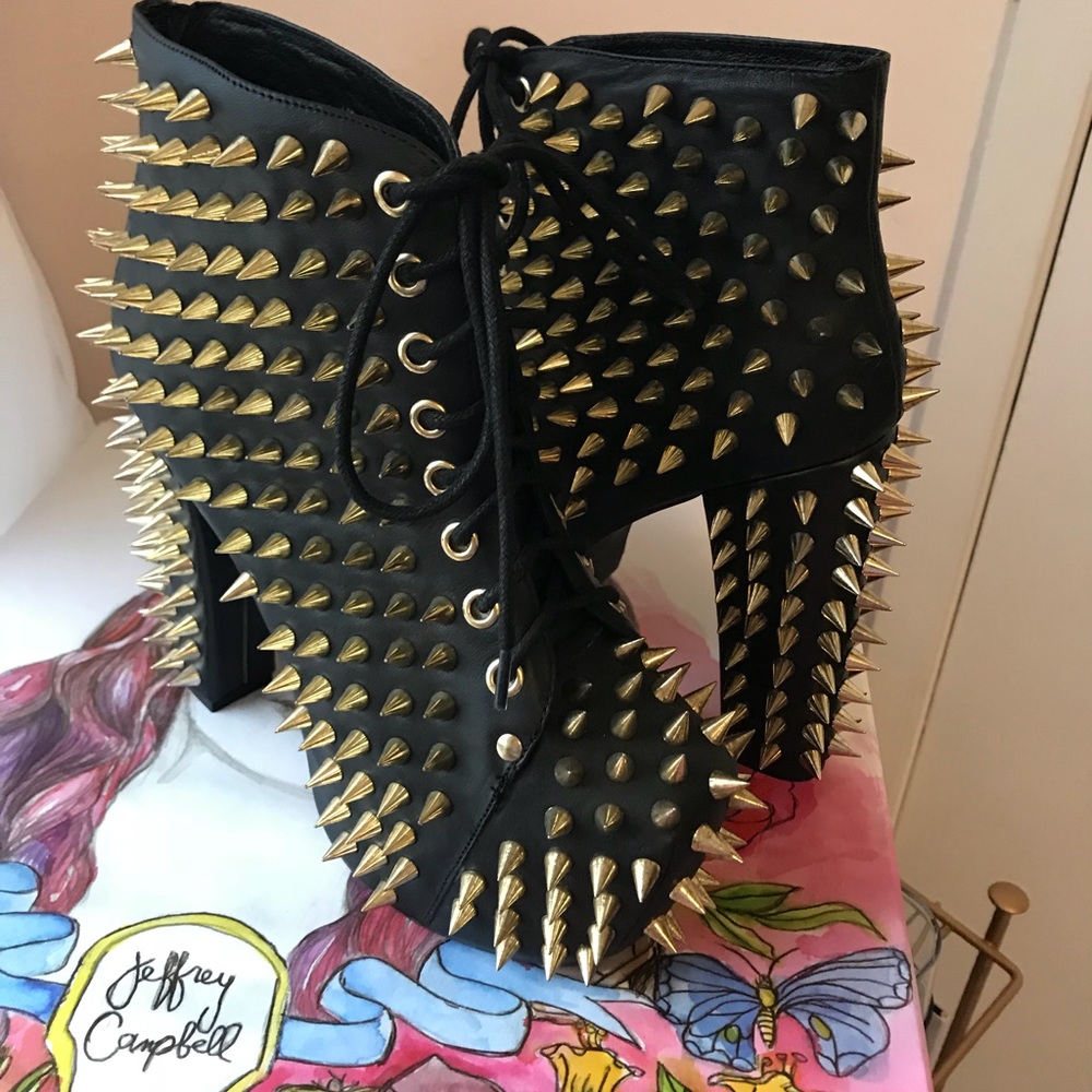 COPY - Jeffrey Campbell Lita Black w/ Gold Spikes Studs